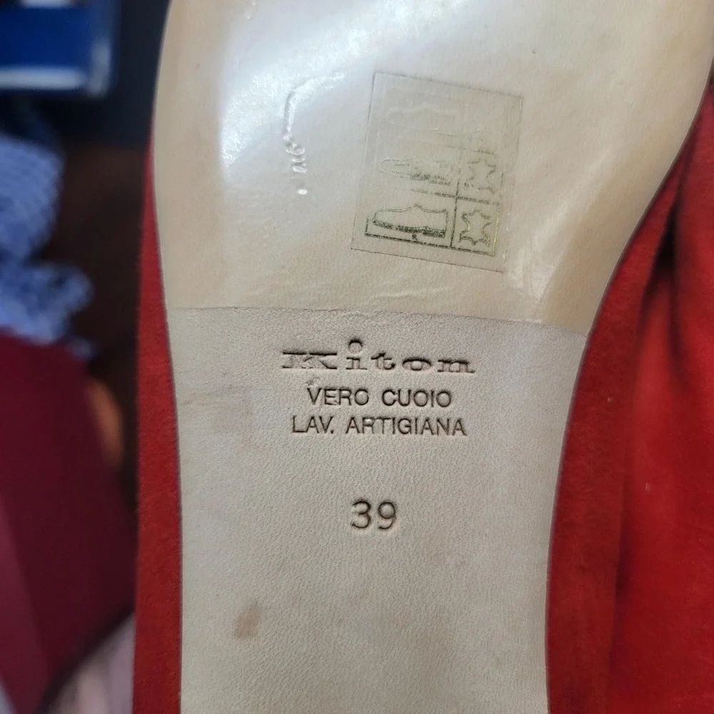 Kiton Loafer Shoes Women Size 8 Red Suede Slip On Dress Handmade‎ Leather Sole